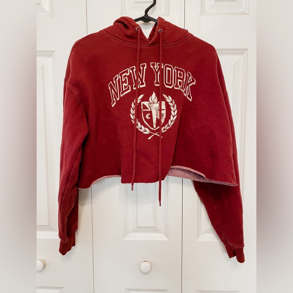 28. Wild Fable Maroon New York Cropped Hoodie